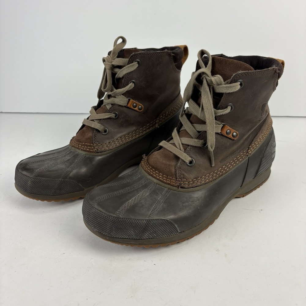 Sorel Ankeny Men's Brown Leather Waterproof Ankle Winter Duck Boots Size 10